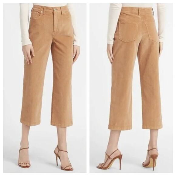 Express Women's High Rise Cropped Wide Leg Corduroy Pant Camel Size 6 - Picture 1 of 10